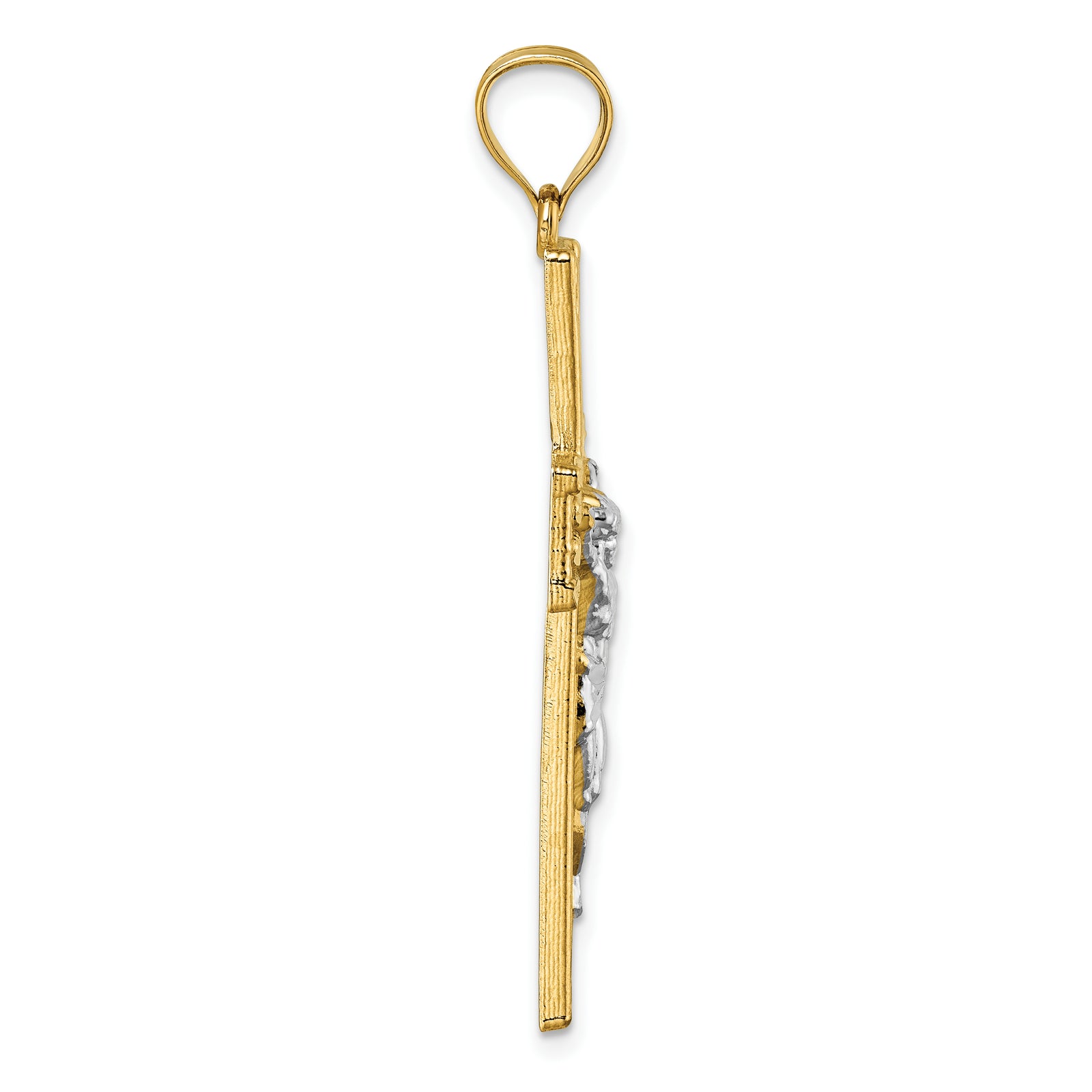 14k w/Rhodium  Polished and Diamond-cut Crucifix Pendant