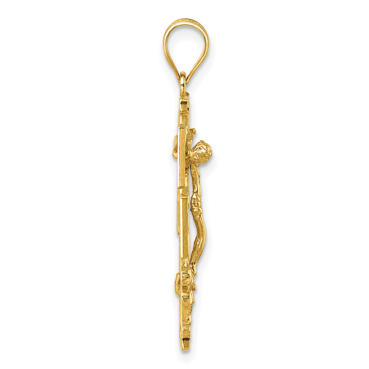 14k Polished and Textured Cara Vaca Crucifix Pendant