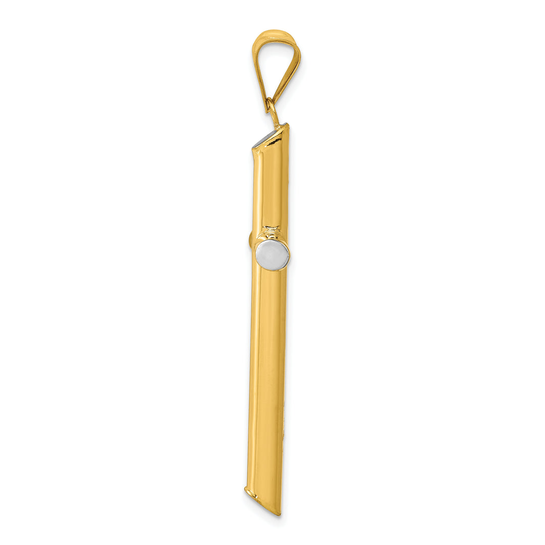 14k w/Rhodium 3-D Hollow Cross Pendant