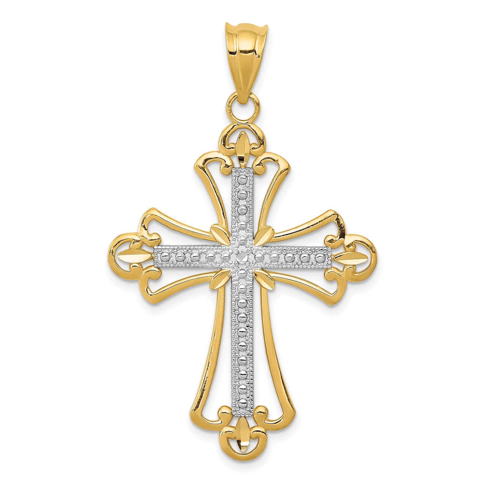 14K w/Rhodium Budded Cross Pendant