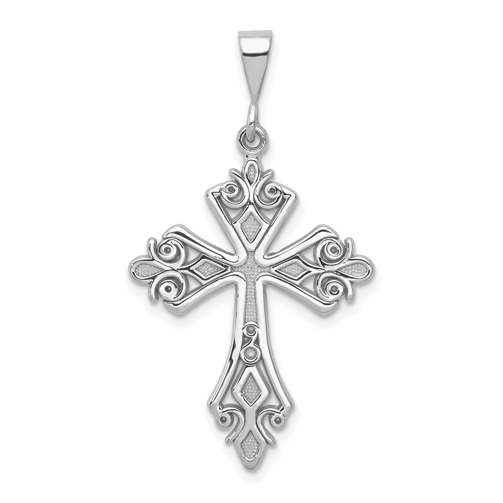 14k White Gold Fleur De Lis Cross Pendant