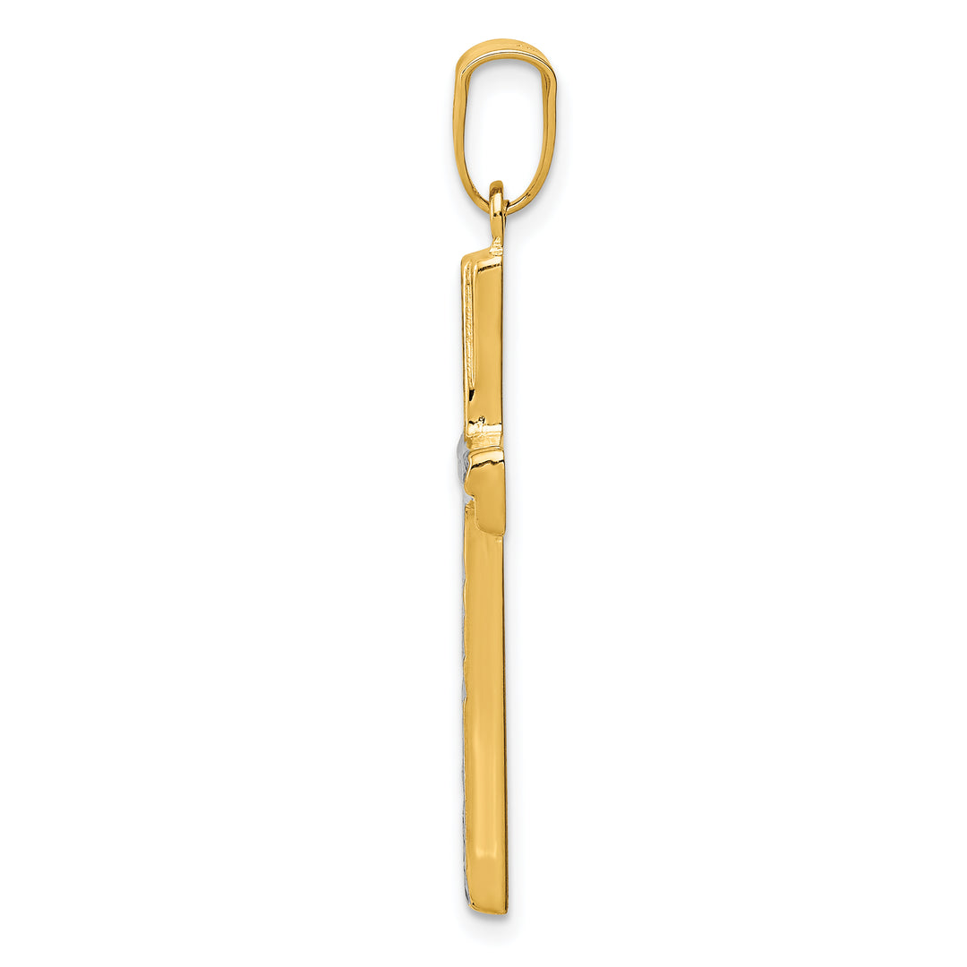 14k w/Rhodium Diamond-cut Cross Pendant