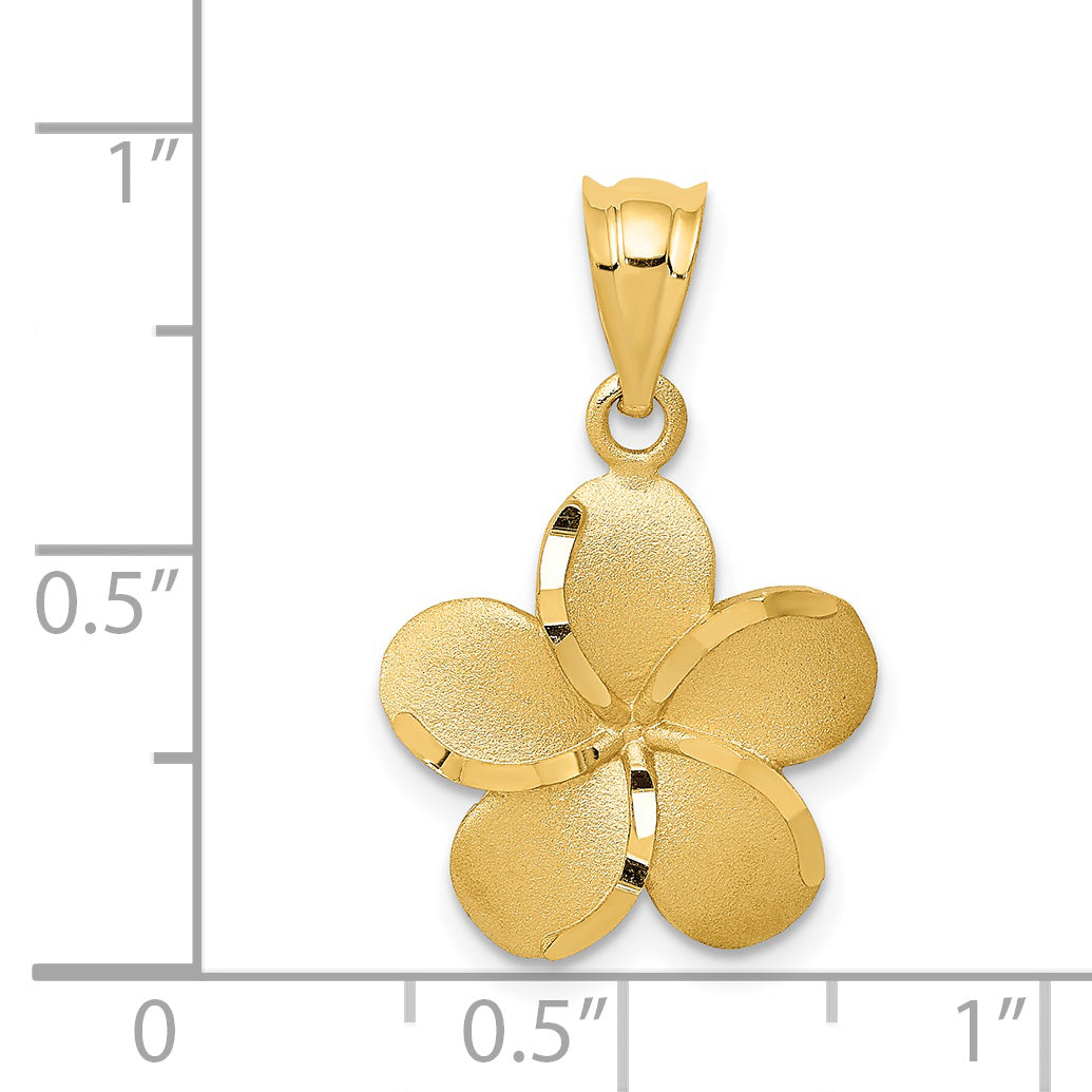 14k Diamond-cut Plumeria Pendant