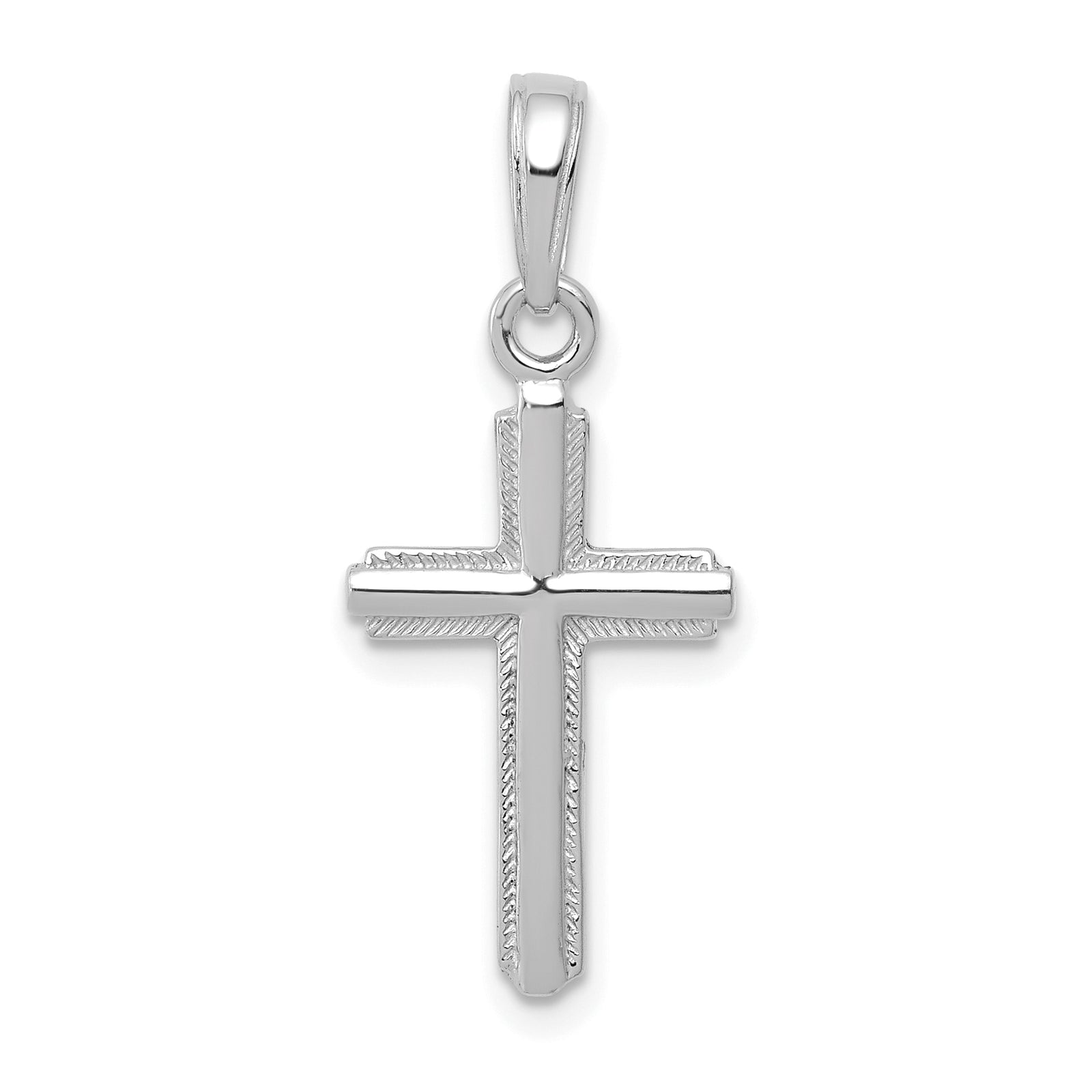 14K White Gold Polished Cross With Striped Border Pendant