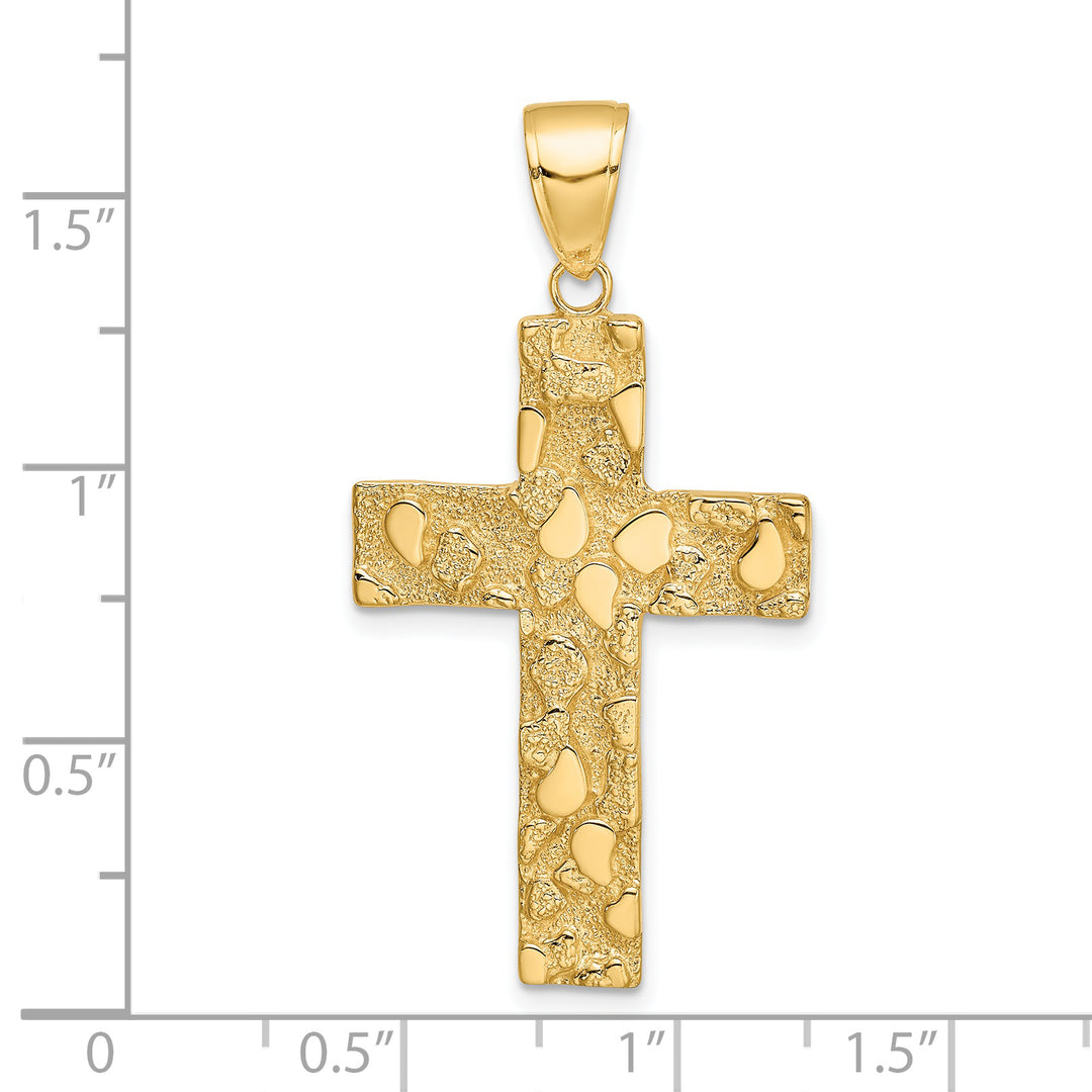 14K Polished/Textured Nugget Style Cross Pendant