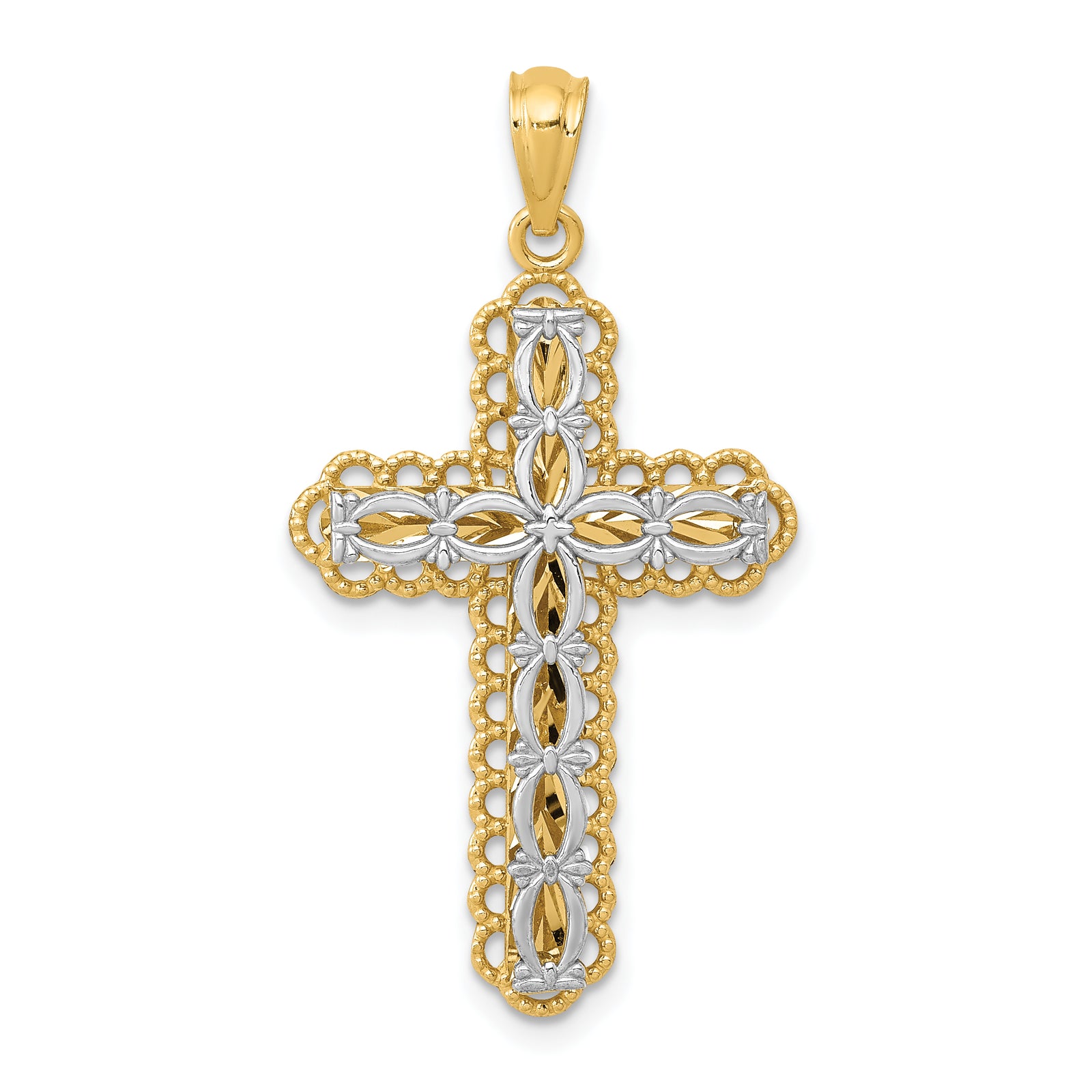 14K Two-tone Gold Polished 2 Level Cross Pendant