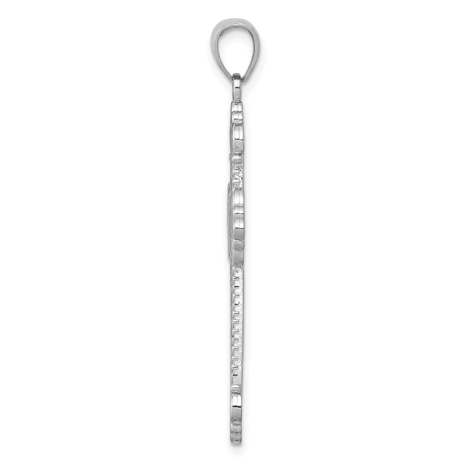 14K White Gold Polished Large Rope Frame Filigree Cross Pendant