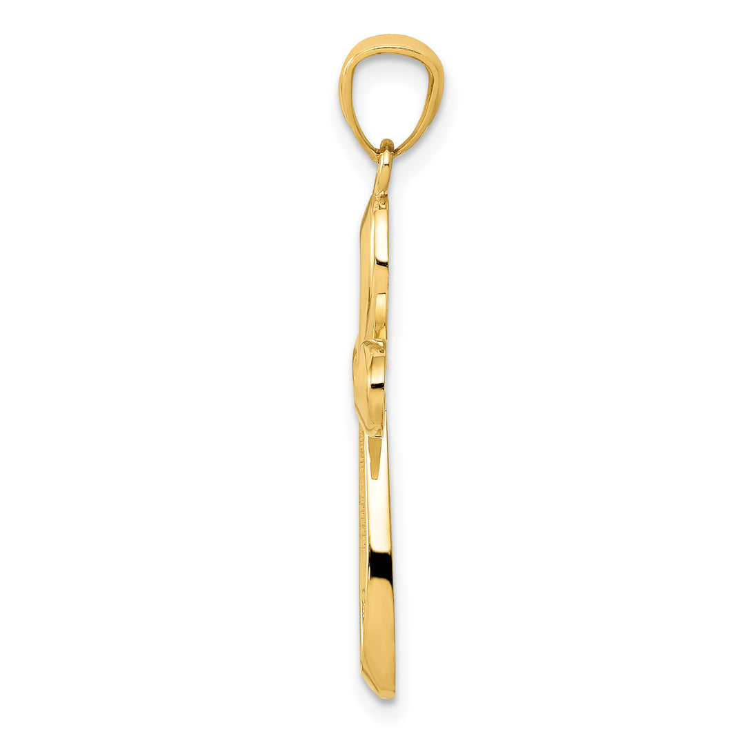 14k Gold Polished Ribbon Cross Pendant