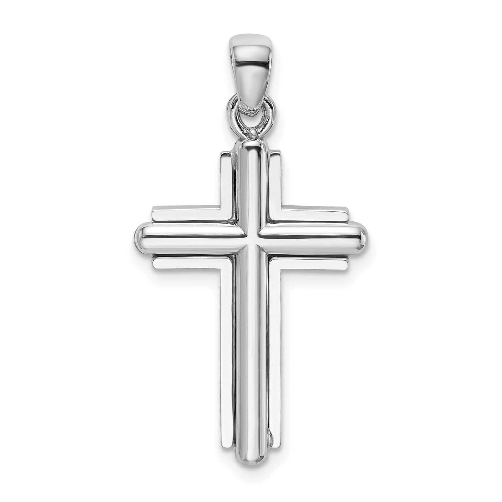 14K White Gold 2-D Beveled Stick Cross Charm