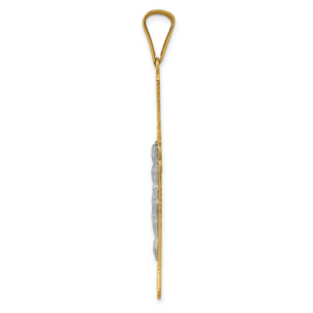14k Two-Tone Polished Satin D/C Crucifix Cross Pendant