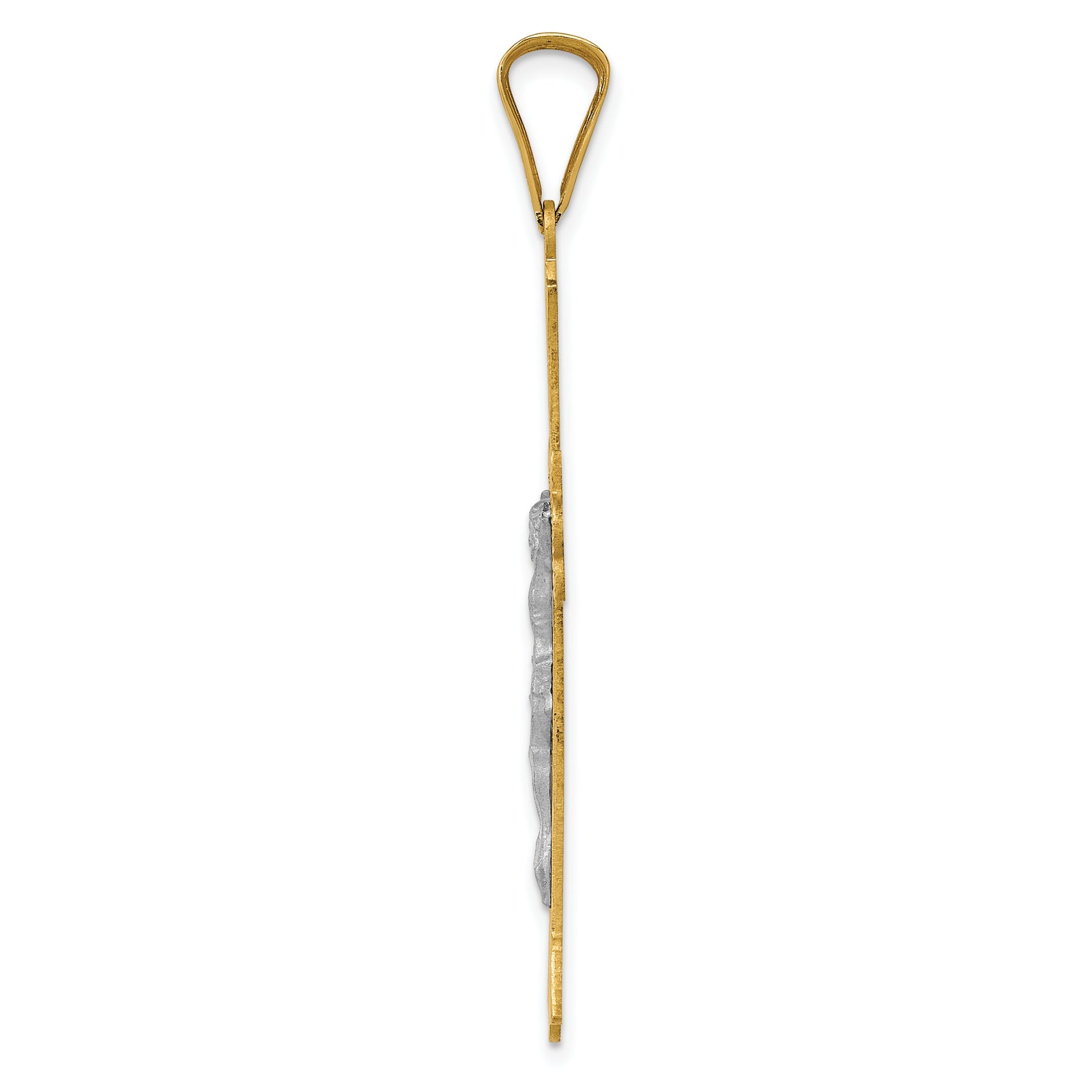 14k Two-Tone Polished Satin D/C Crucifix Cross Pendant