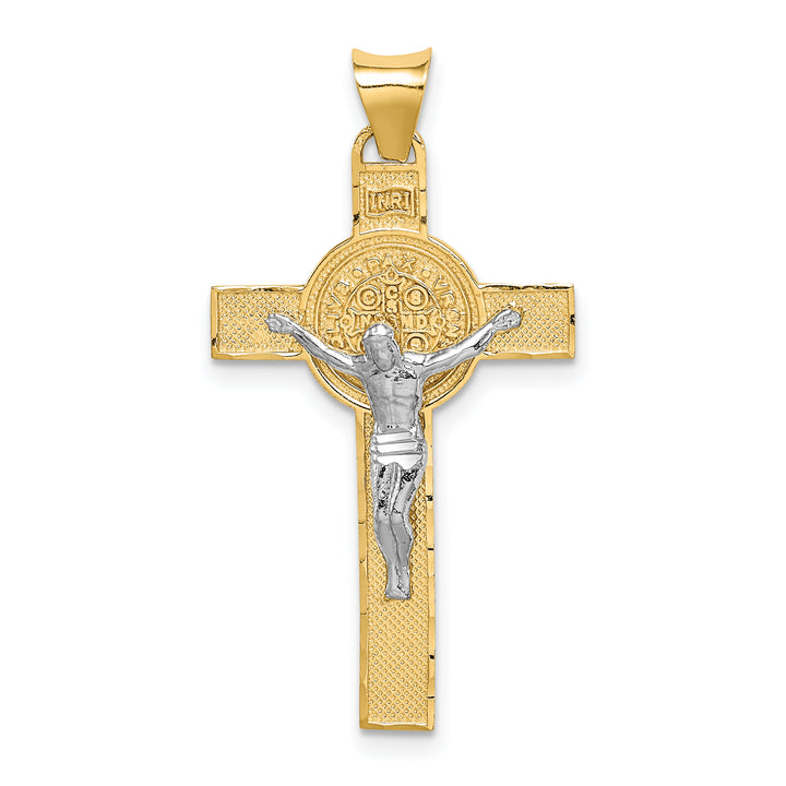 14k Two-Tone St. Benedict Medal Crucifix Cross Pendant
