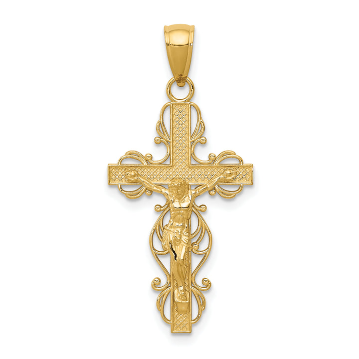 14K Polished Crucifix W/Lace Trim Pendant