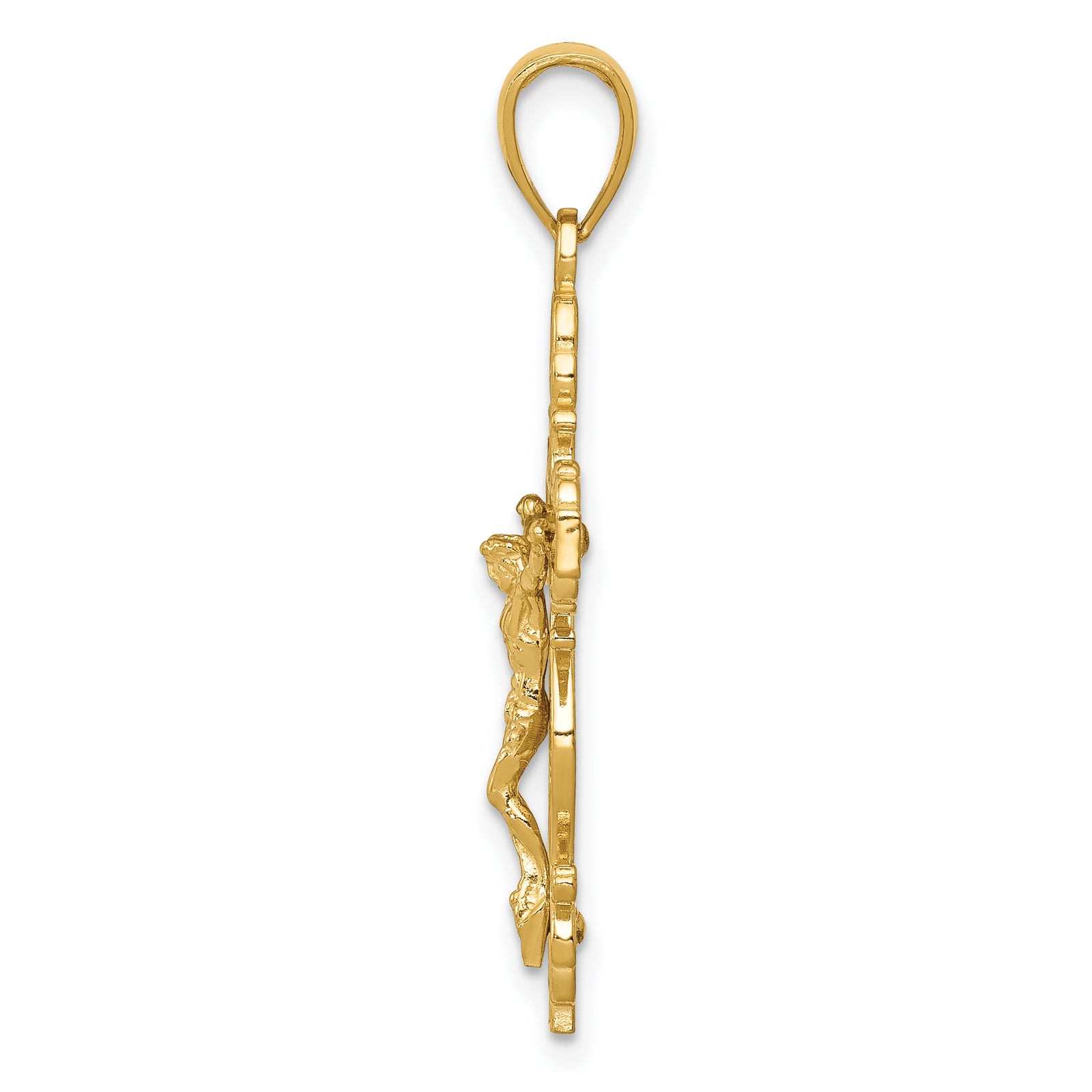 14K Polished Crucifix W/Lace Trim Pendant