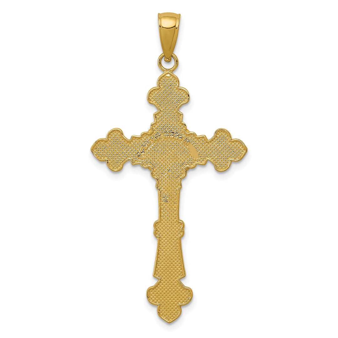 14K Polished Textured INRI Crucifix Fleur de Lis Pendant