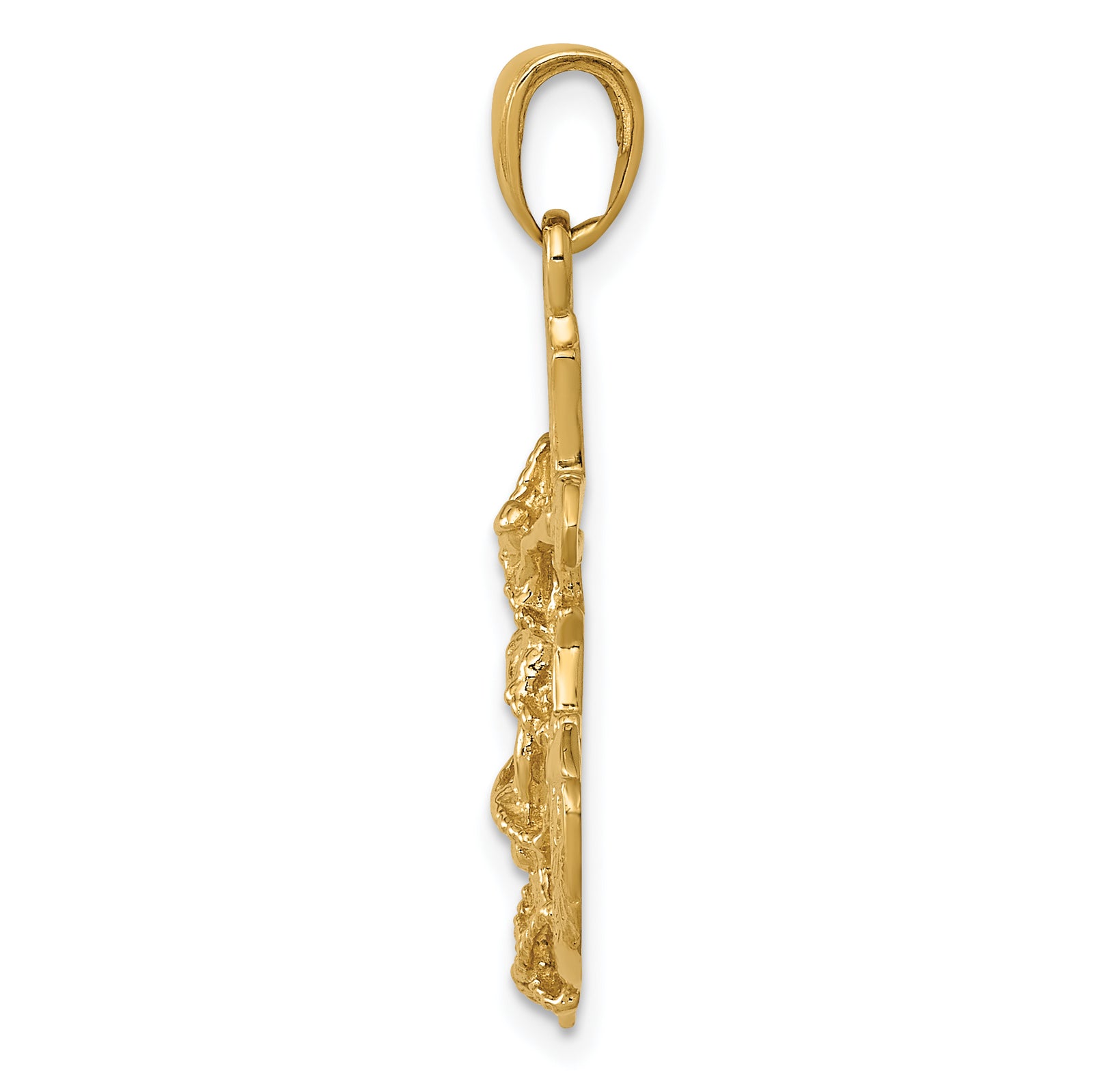 14K Polished Textured Mariners Crucifix Rope/Wheel Pendant