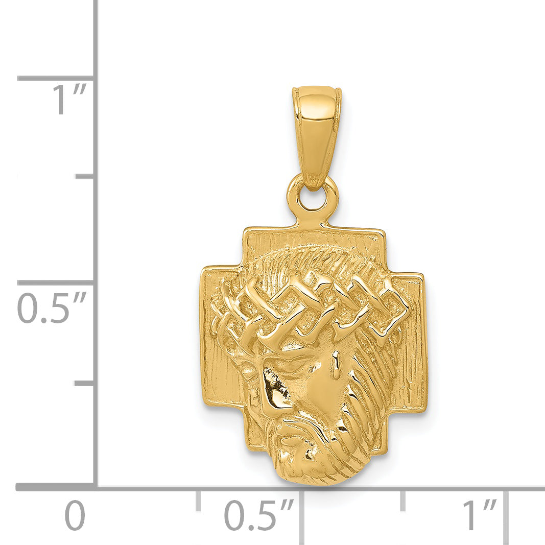 14K Gold Polished Small Jesus Head With Crown Pendant