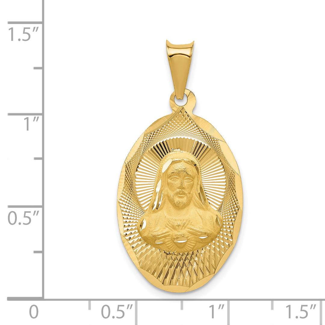 14K Polished D/C Sagrado Corazon Oval Pendant