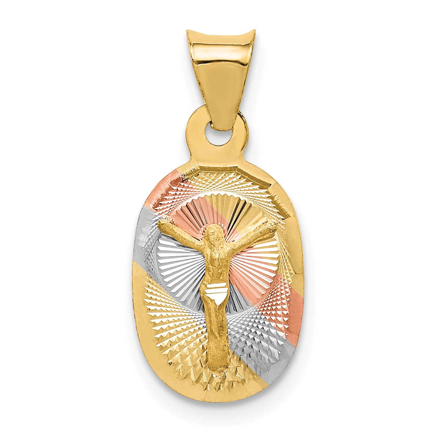 14K w/Rose and White Rhodium D/C Corpus Oval Pendant