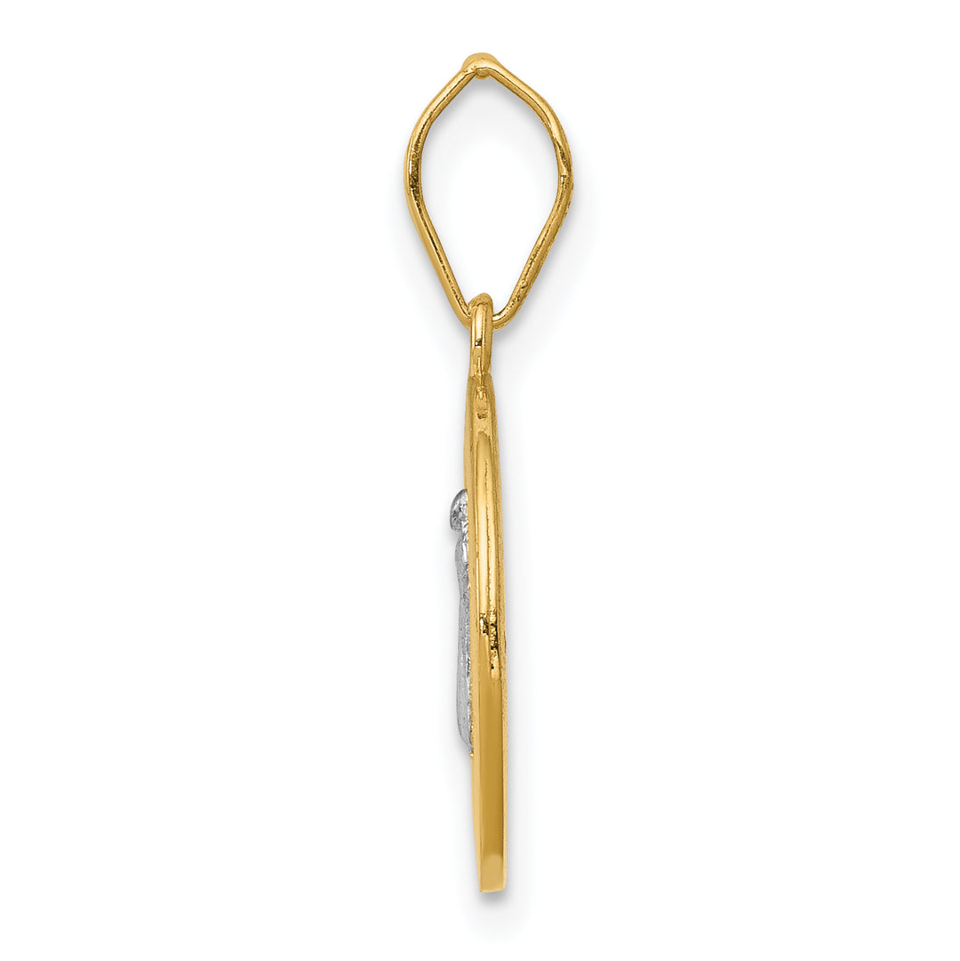 14k With Rhodium Circle St. Benedict Medal Pendant