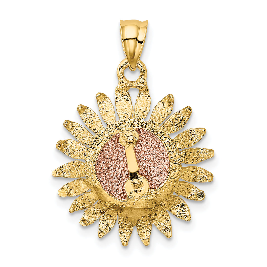 14k Two-tone Polished Sunflower Pendant
