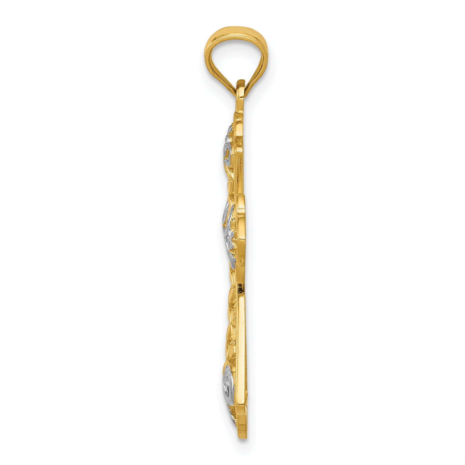 14k w/Rhodium Polished D/C Filigree Cross Pendant