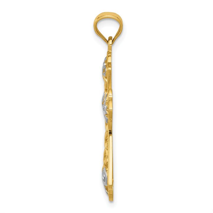 14k w/Rhodium Polished D/C Filigree Cross Pendant