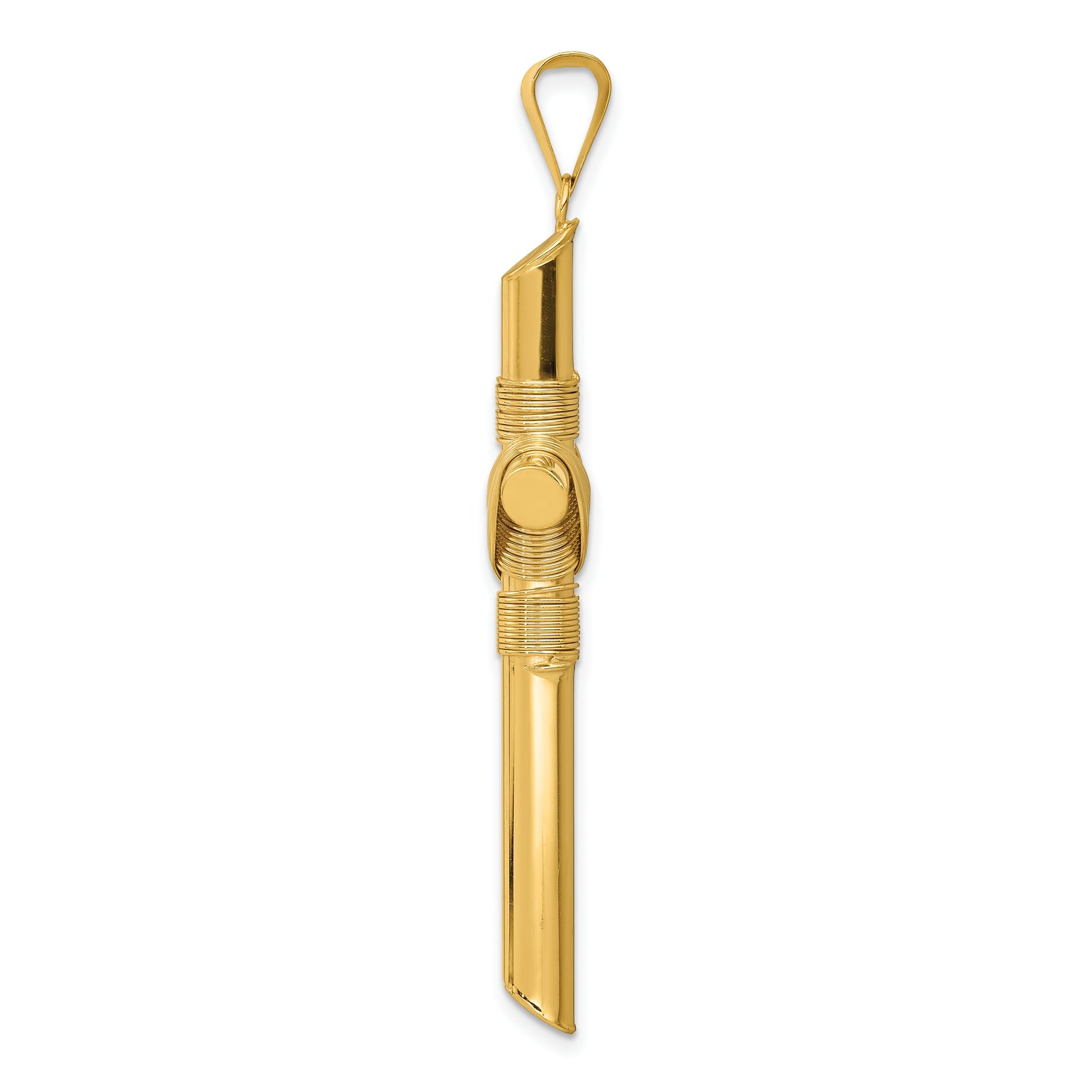 14K Polished w/Center Wrap Tube Cross Pendant