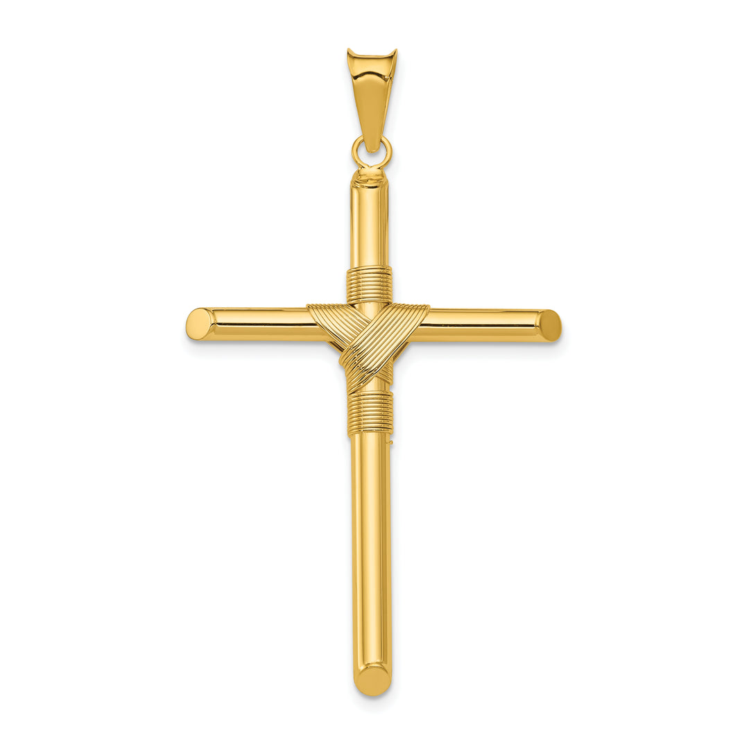 14K Polished w/Center Wrap Tube Cross Pendant