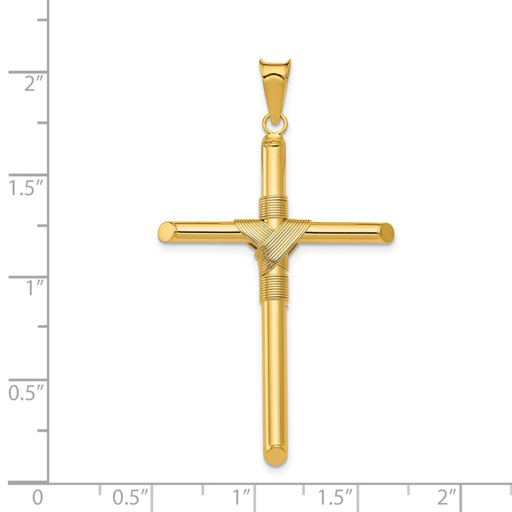 14K Polished w/Center Wrap Tube Cross Pendant