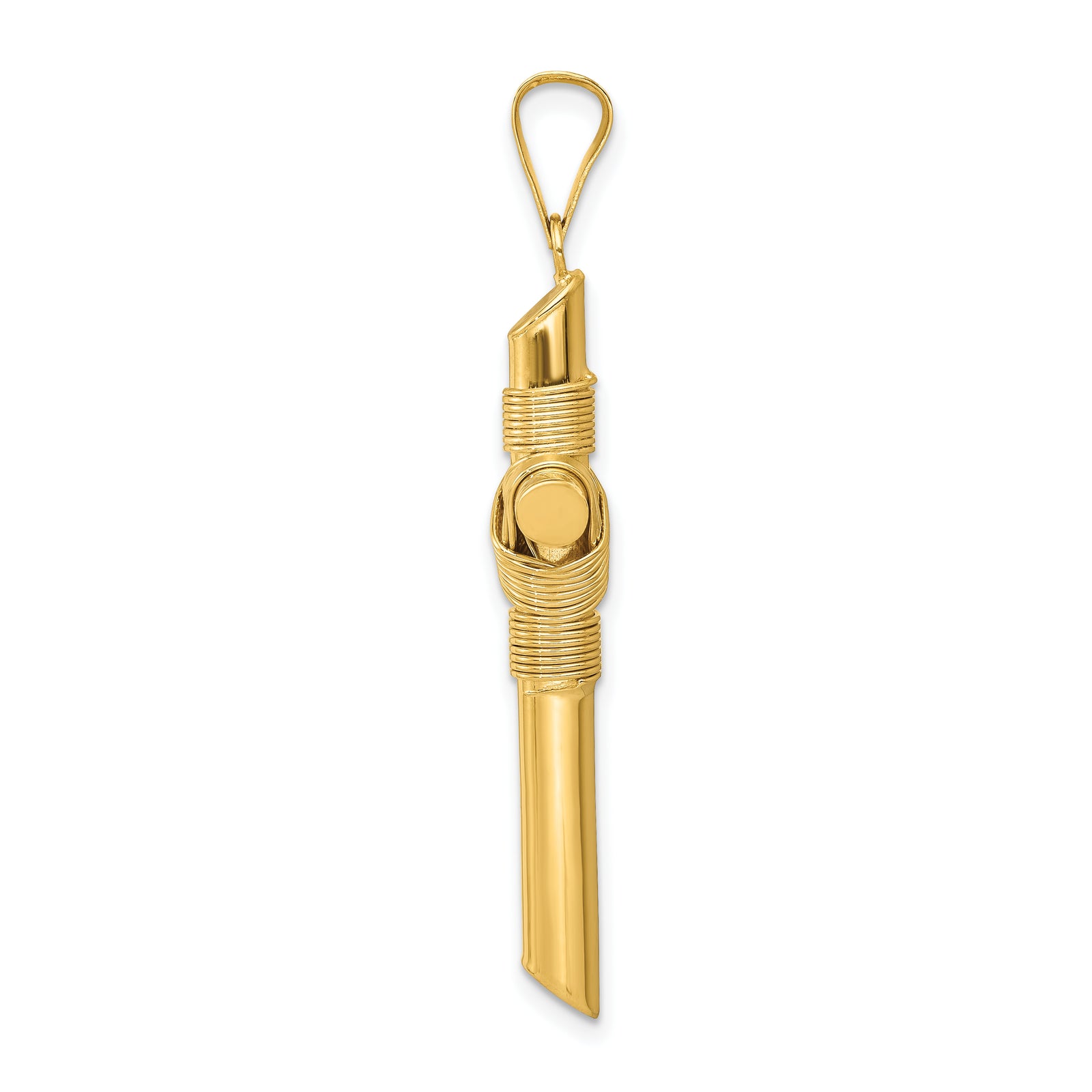 14K Polished w/Center Wrap Tube Cross Pendant
