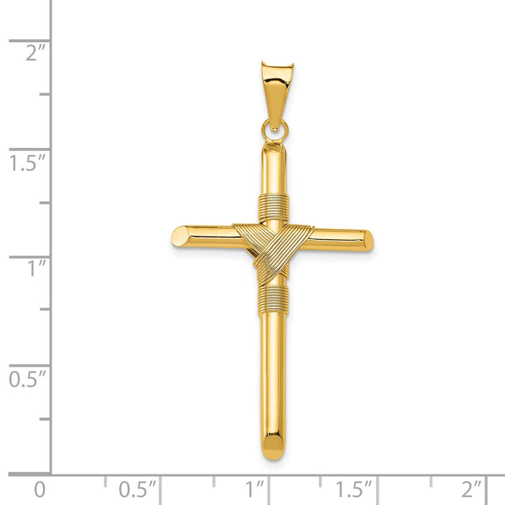 14K Polished w/Center Wrap Tube Cross Pendant