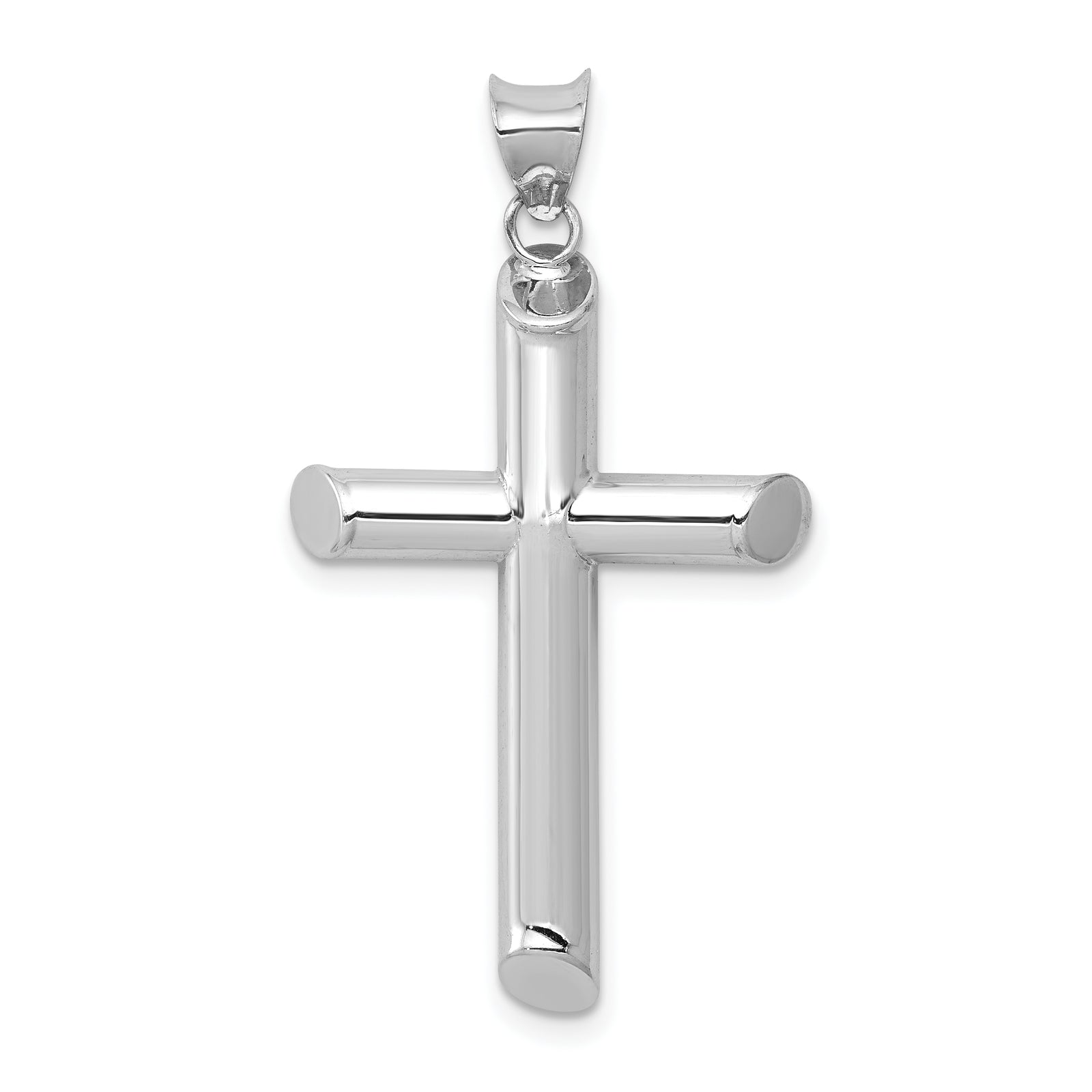 14k White Gold Polished Tube Cross Pendant