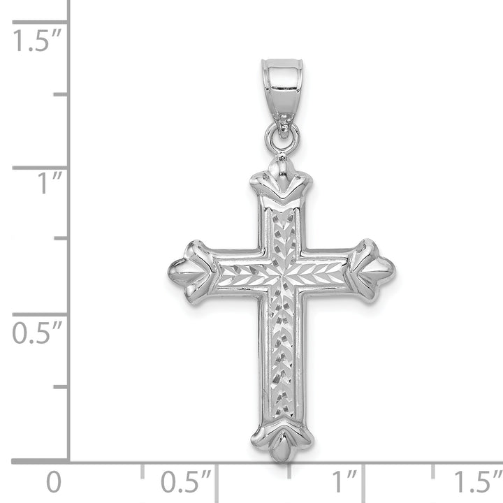 14k White Gold Reversible Diamond-cut Cross Pendant