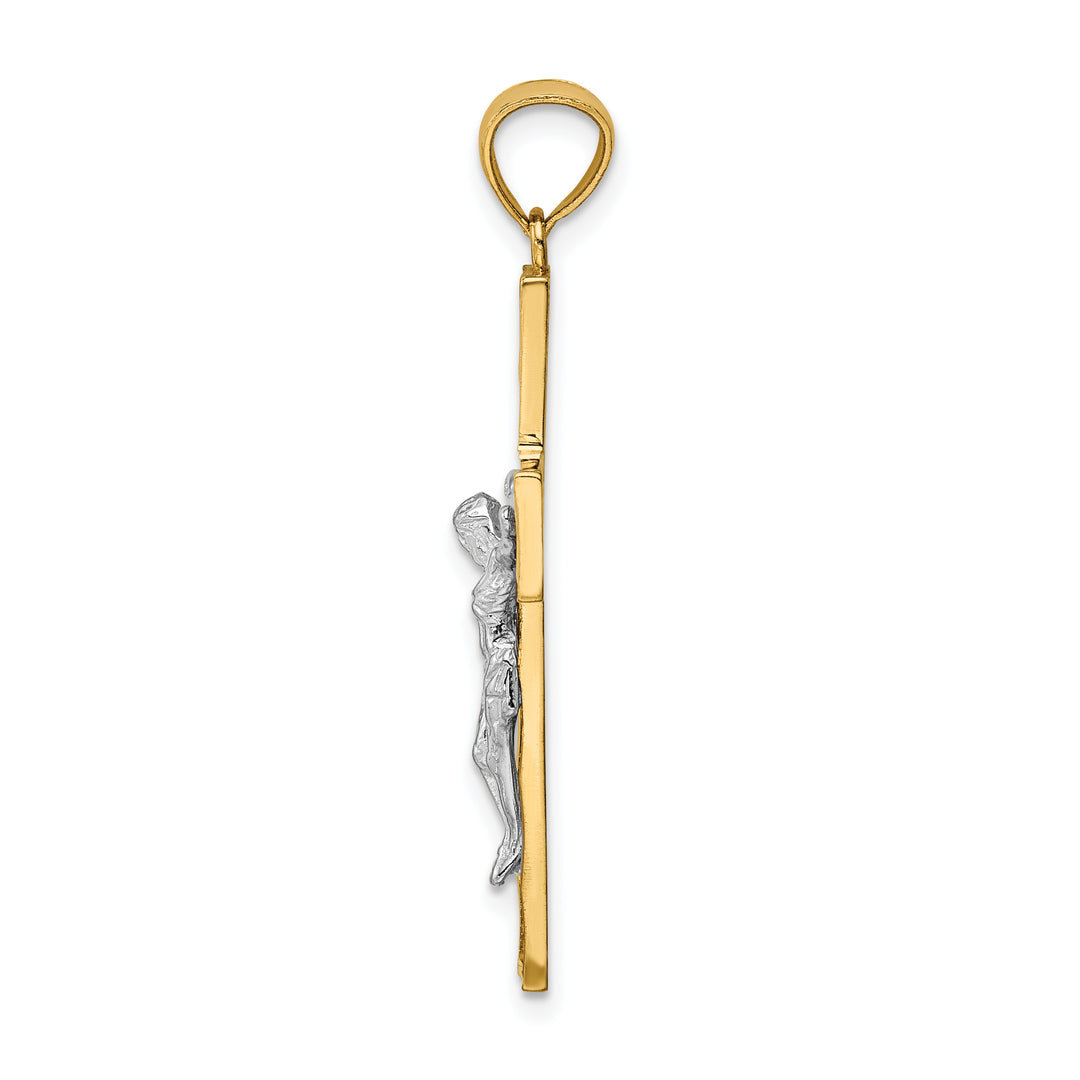 14K Two-Tone Satin Polished D/C Crucifix W/Vines Pendant