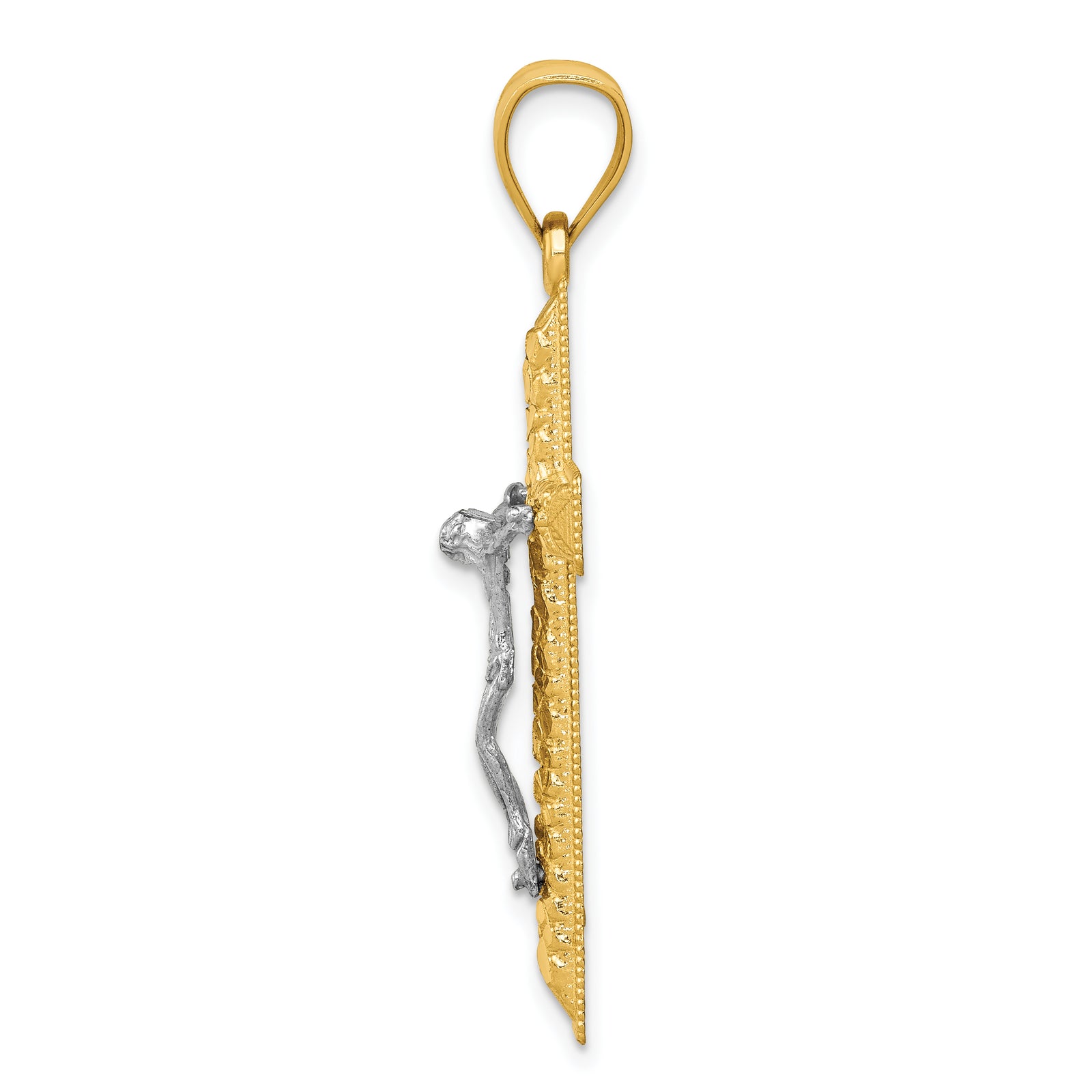 14k Two-tone Diamond Cut Crucifix Pendant