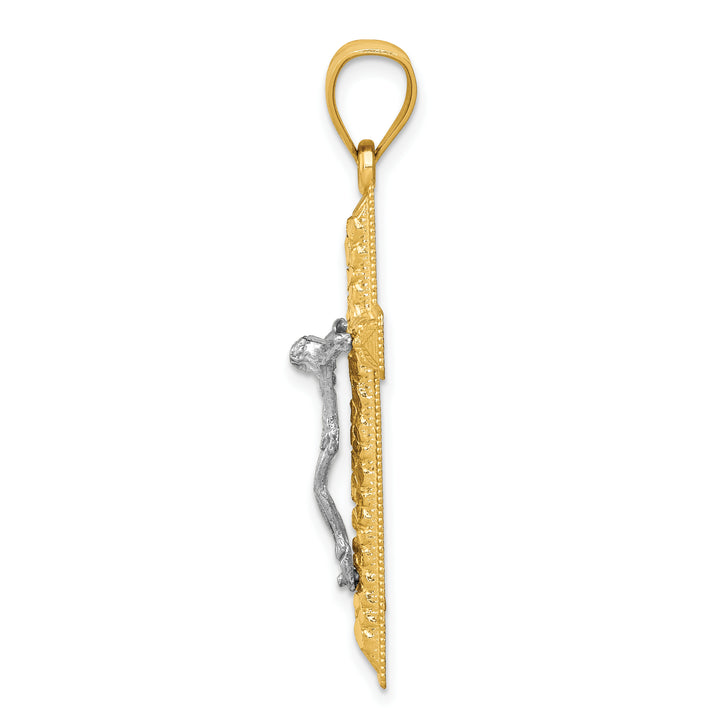 14k Two-tone Diamond Cut Crucifix Pendant