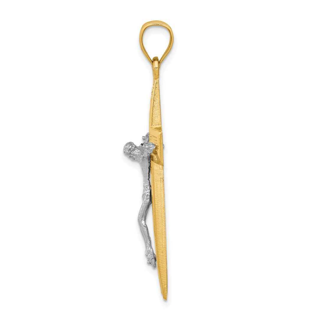 14k Two-tone Diamond-cut Latin Crucifix Pendant