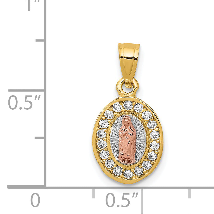 14K Two-Tone w/White Rhodium D/C CZ Lady Guadalupe Pendant