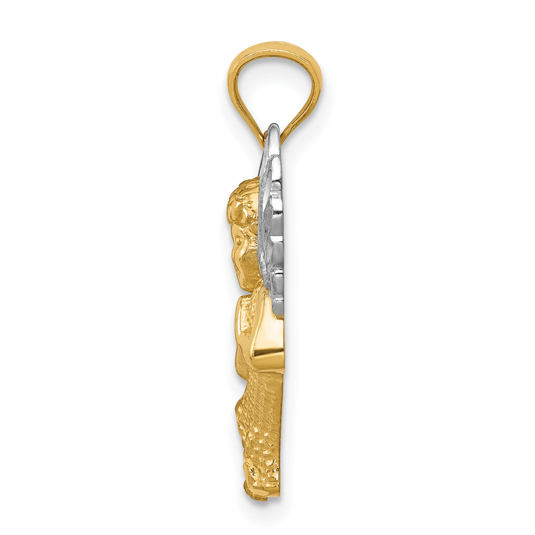 14k w/Rhodium Diamond-cut Praying Angel Pendant