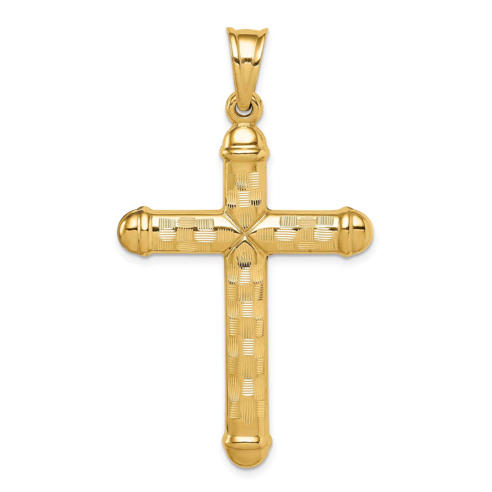 14k Hollow Diamond-cut Cross Pendant