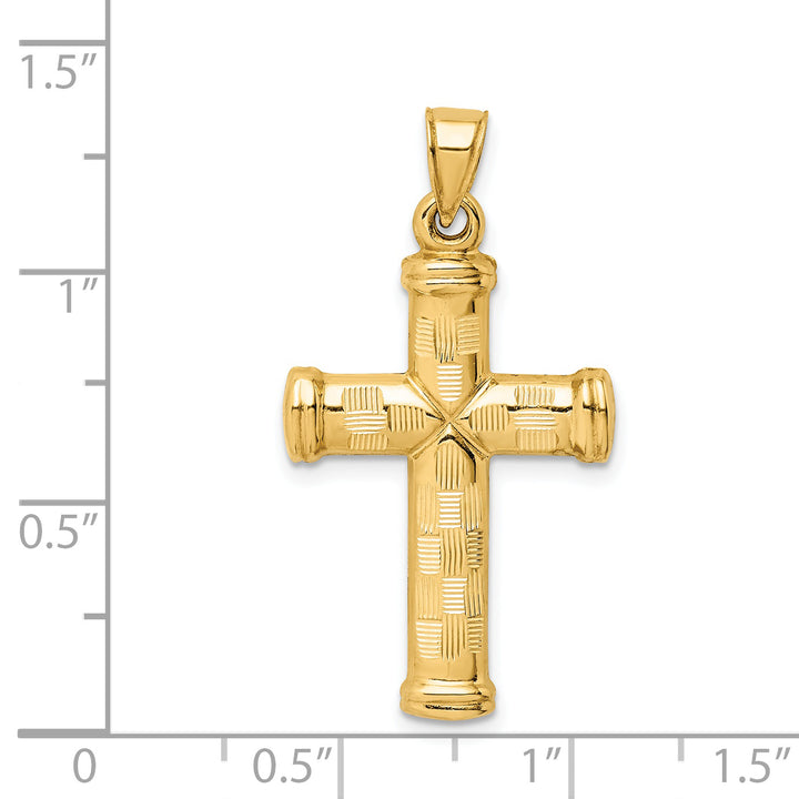 14k Hollow Diamond-cut Cross Pendant