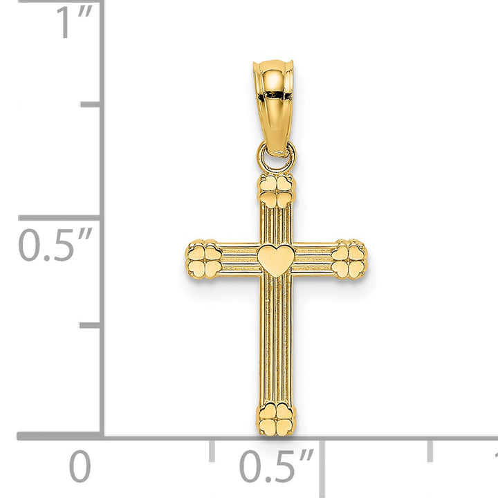 14K Textured w/ Center Heart Small Cross Charm