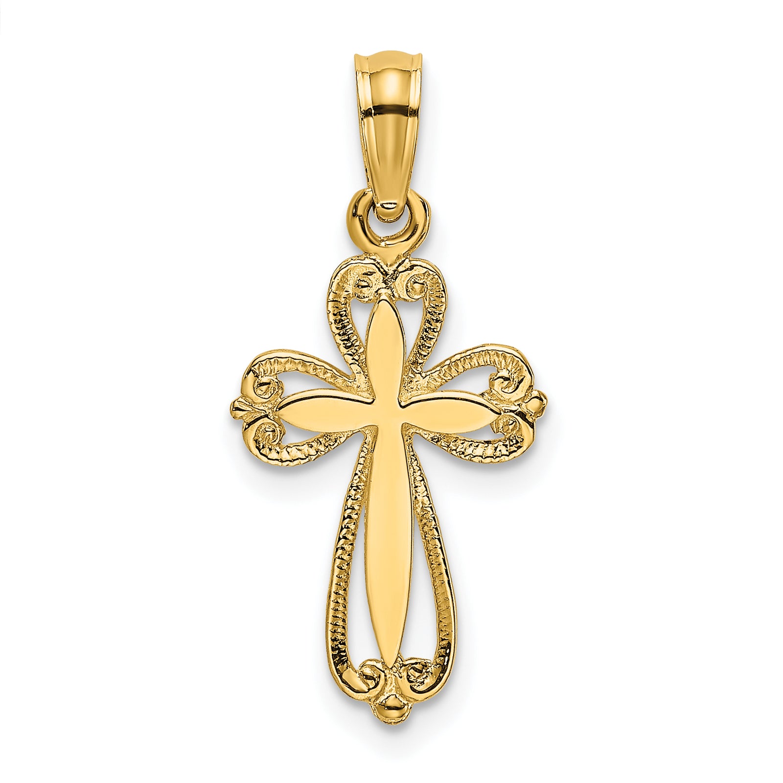 14K Polished and Cut-Out Engraved Cross Charm