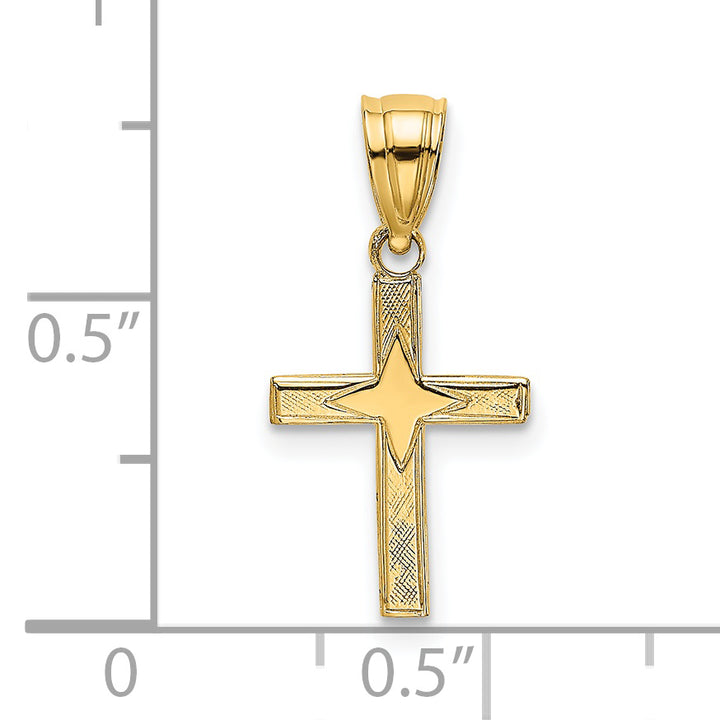 14K Polished w/ Star Pattern Mini Cross Charm