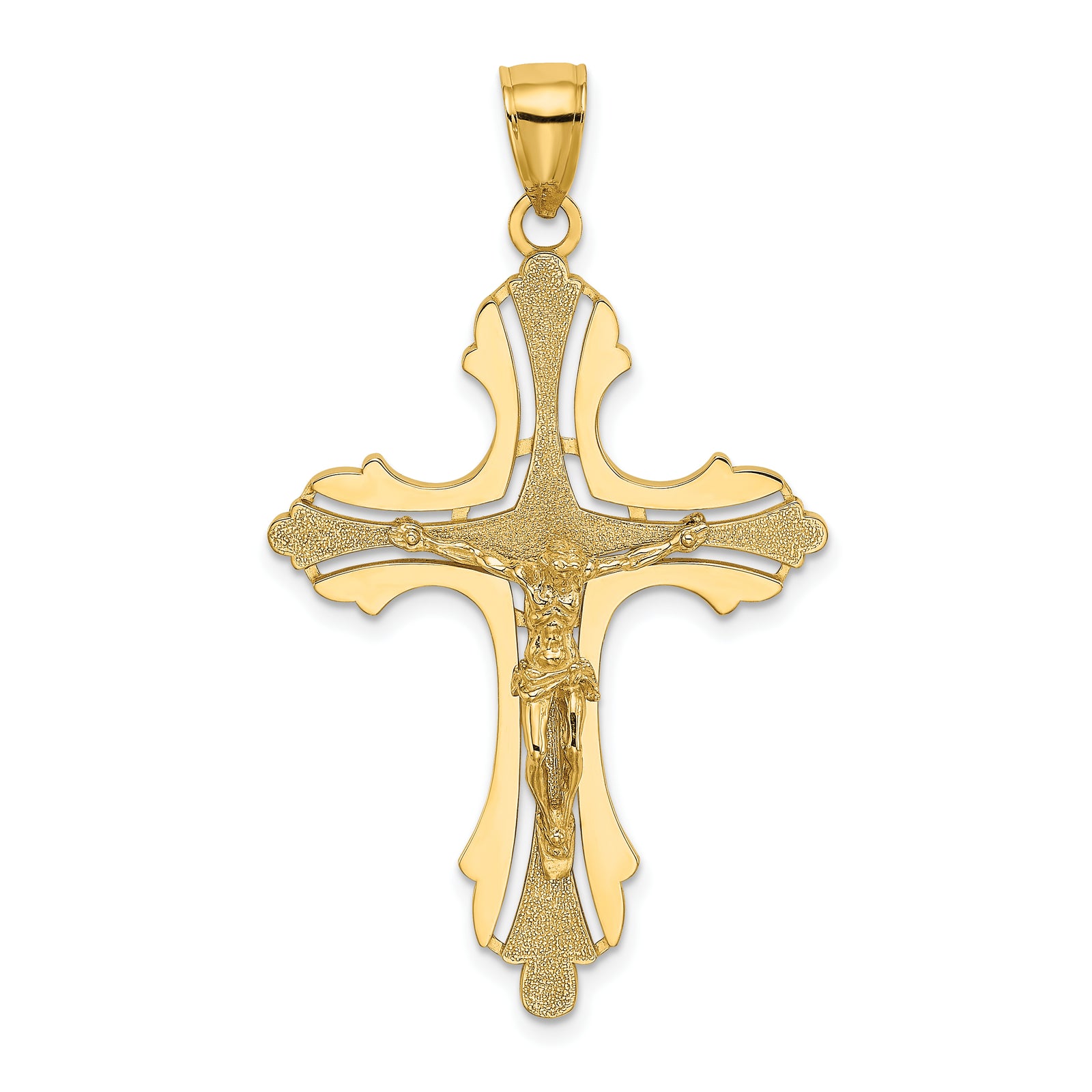 14K Textured Cut-Out Crucifix W/Budded Tips Charm