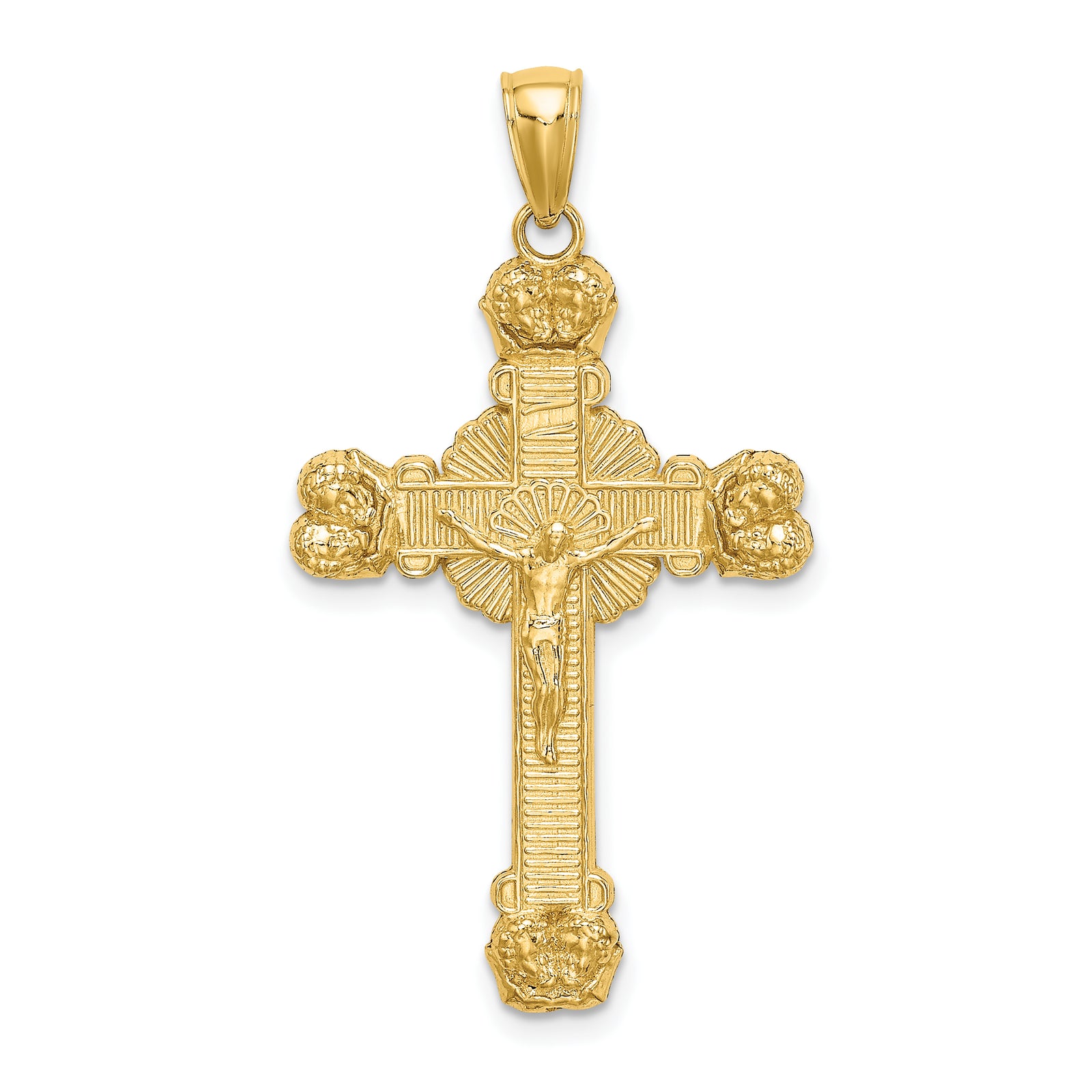 14K Crucifix W/ Sunburst Charm