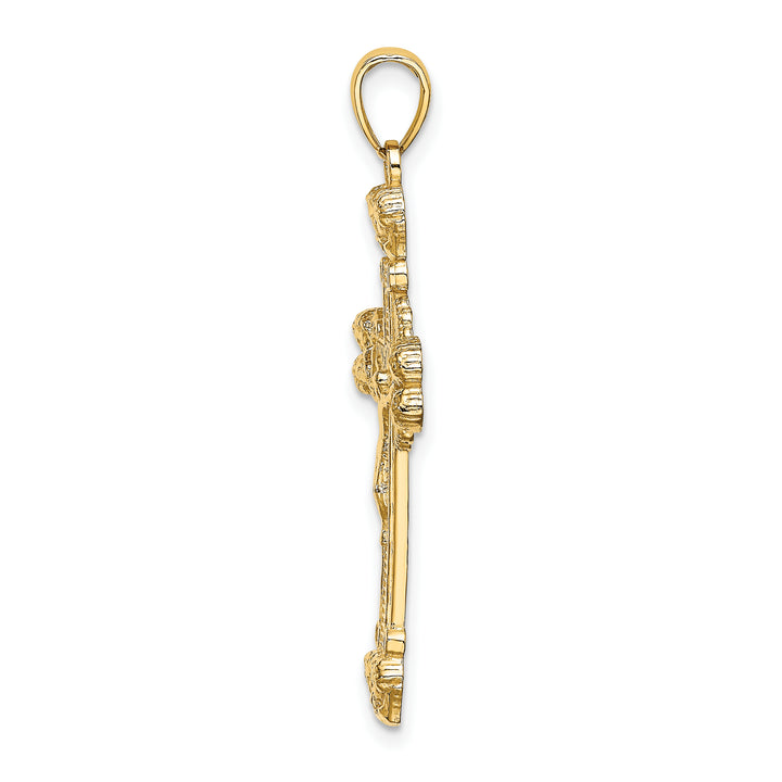 14K Crucifix W/ Sunburst Charm