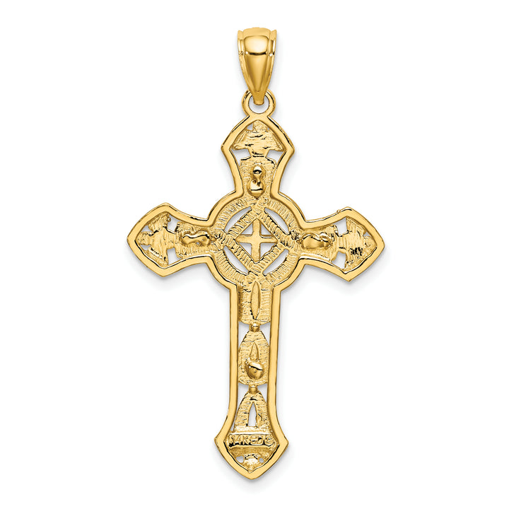 14K Cut-Out Floral Cross Pendant