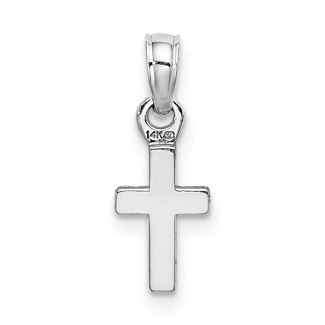 14K White Gold 3-D and Polished Mini Cross Charm